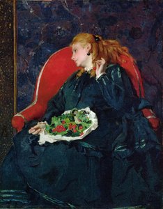Mujer con cerezas